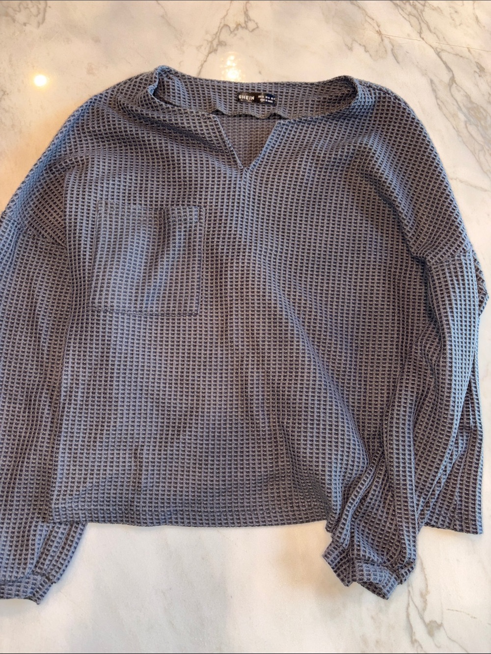 Shein Womens Charcoal Waffle Knit Crewneck Sweater